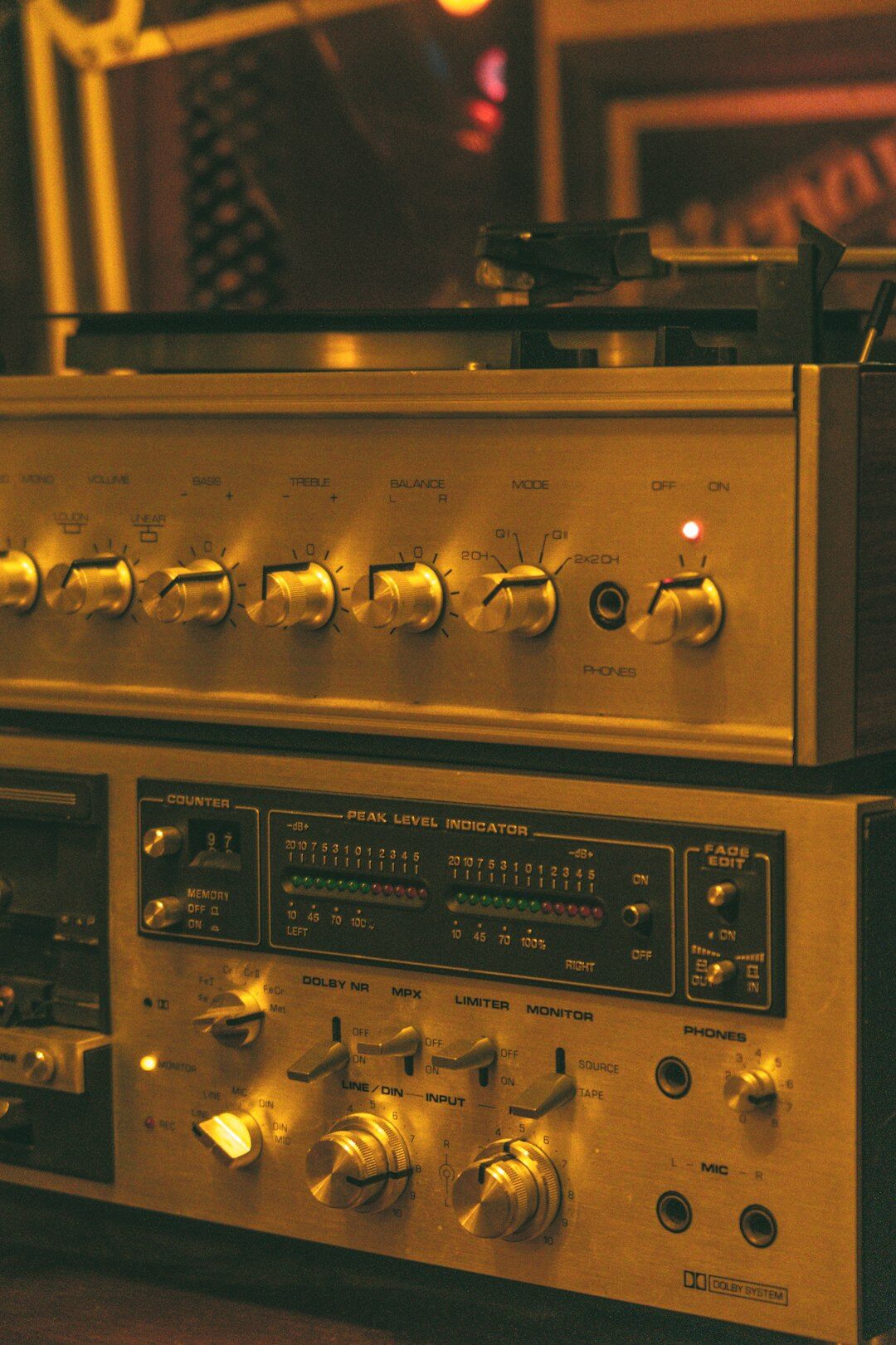 Vintage radio broadcasting studio with microphone and analog mixing console
